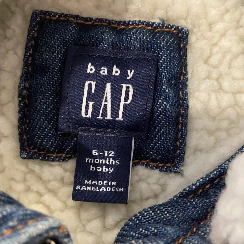 Gap Baby Hooded Denim Jacket Sherpa Lined 6–12M